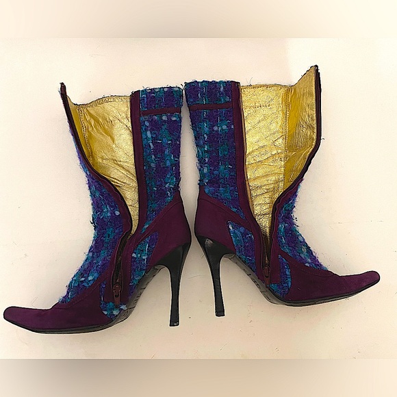 D&G BOOTS 1996 PURPLE SUEDE AND TARTAN WOOL MULTI IT37 used - Picture 16 of 16